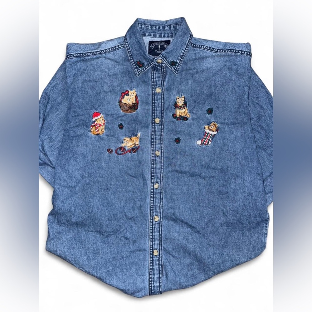 Denim Shirt with Cat Embroidery - Picture 5 of 6